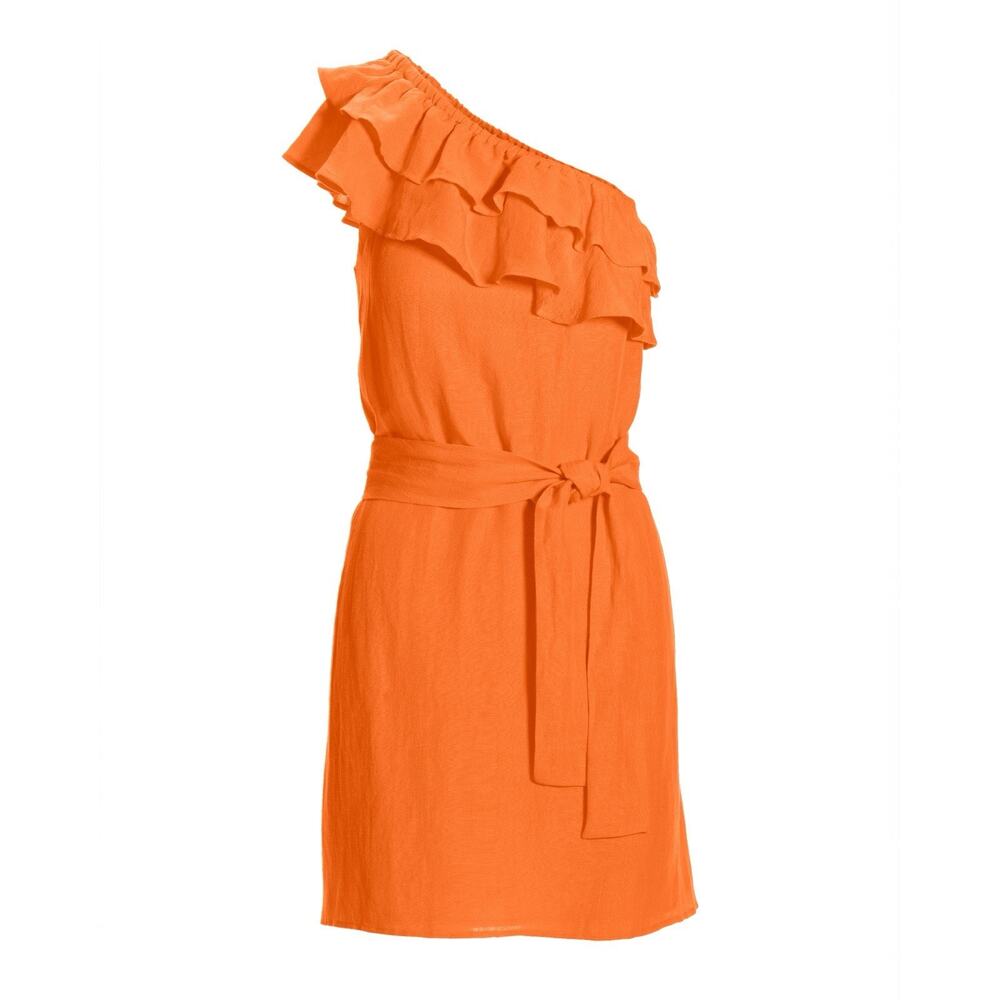 Boston Proper Ruffle Trim Linen Shift Dress Orange Womens Size XS NWT